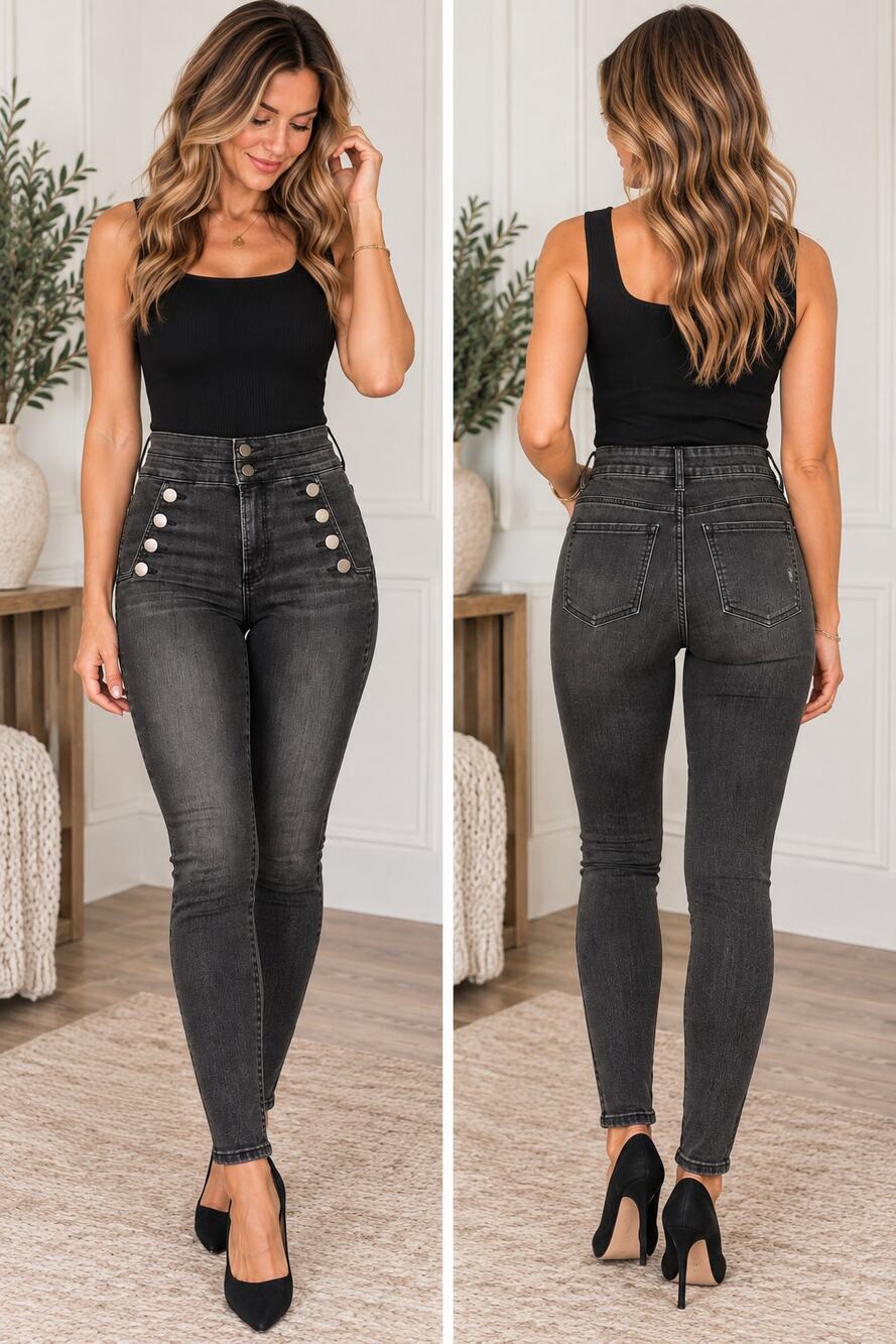 Express Super High Rise Jegging Jeans Gray Black Button Detail 4R